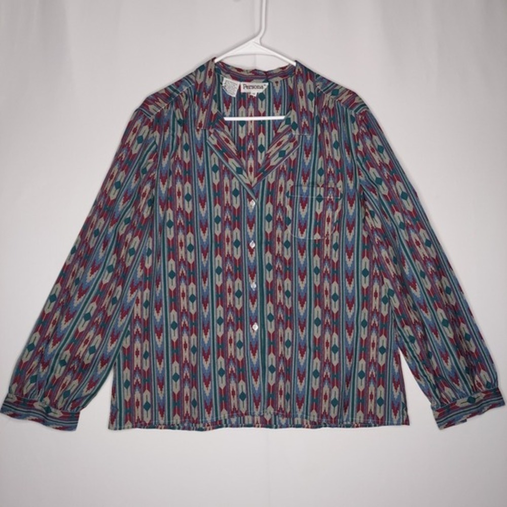 Personal 70s Button‎ Top Women Large Southwestern Western Cowgirl Multicolor